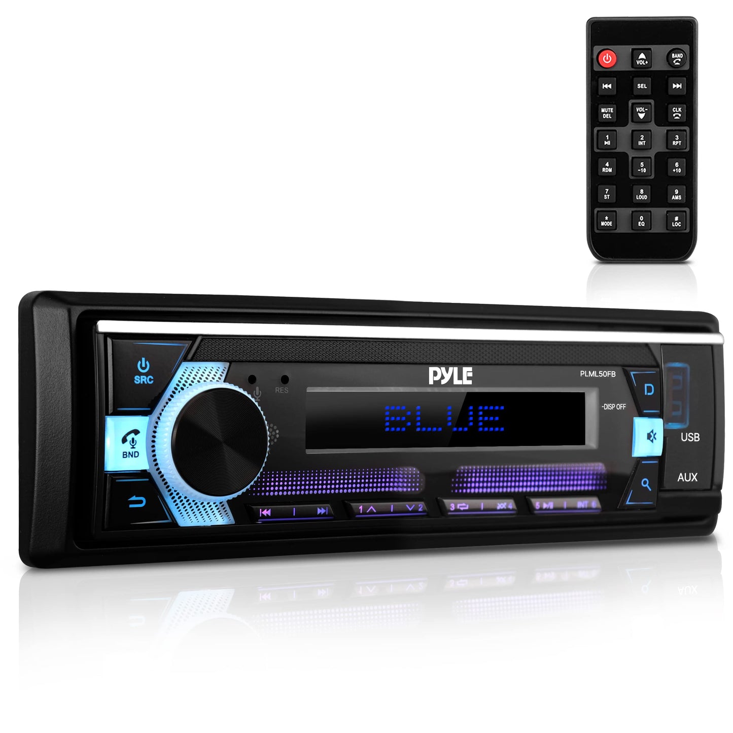 Pyle Bluetooth Stereo Headunit Receiver - In-Dash Single DIN Head Unit Receiver Power Amplifier System w/ Hands-Free Calling, LCD, AM/FM Radio, MP3/USB/AUX - Vehicle Car Bus Truck RV, Black - PLML50FB