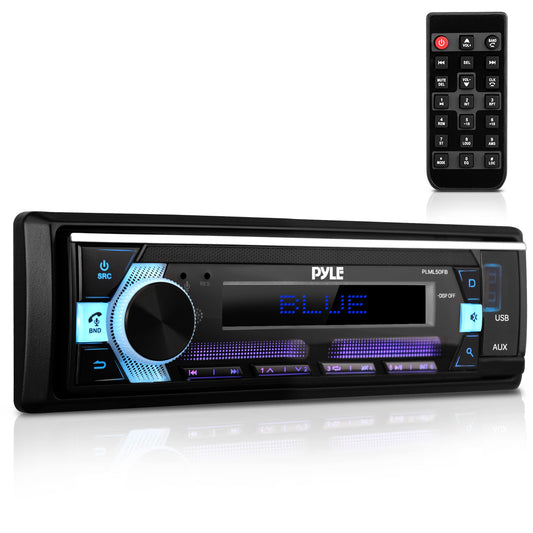 Pyle Bluetooth Stereo Headunit Receiver - In-Dash Single DIN Head Unit Receiver Power Amplifier System w/ Hands-Free Calling, LCD, AM/FM Radio, MP3/USB/AUX - Vehicle Car Bus Truck RV, Black - PLML50FB