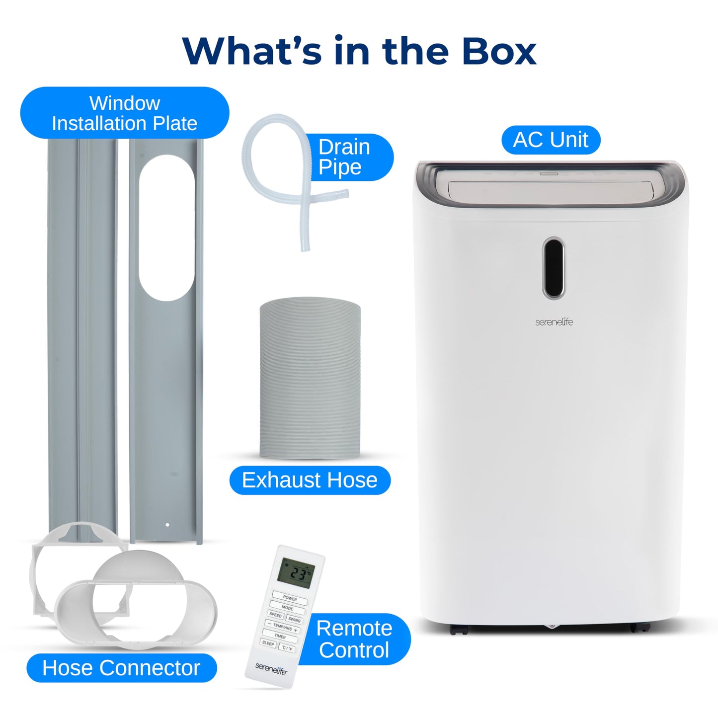 SereneLife SLPAC406W Portable Air Conditioner-14000 Capacity (ASHRAE) Compact Home A/C Cooling Unit with Built-in Dehumidifier & Fan Modes, Includes Window Mount Kit (White), 14,000 BTU