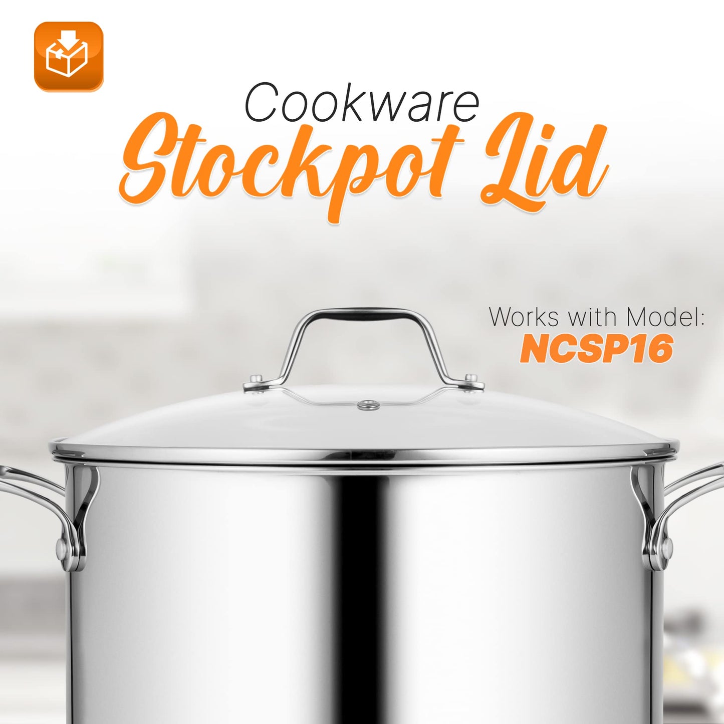 NutriChefKitchen Cookware Stockpot Lid, See Through Tempered Glass Lids, Works with Model: NCSP16, Stain Resistant and Easy to Clean