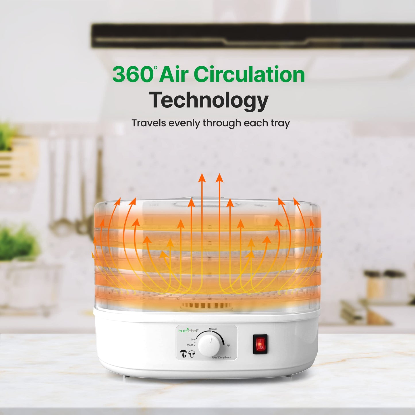 Nutrichef Food Dehydrator Machine | Dehydrates Beef Jerky, Meat, Food, Fruit, Vegetables & Dog Treats | Great For At Home Use | High-Heat Circulation for Even Dehydration | 5 Easy to Clean Trays