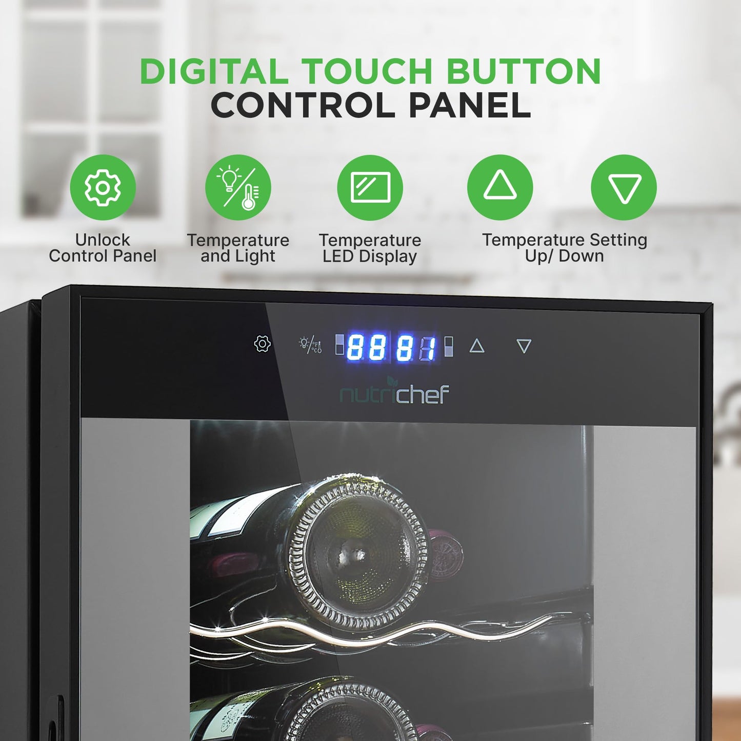 Nutrichef 18 Bottle Wine Fridge | Dual Zone Wine Chiller | Adjustable Temperature 41°F to 64°F | Ultra Quiet Operation | Wine Cooler For Home, & Office | Free Standing 32x11x26 IN (Black)