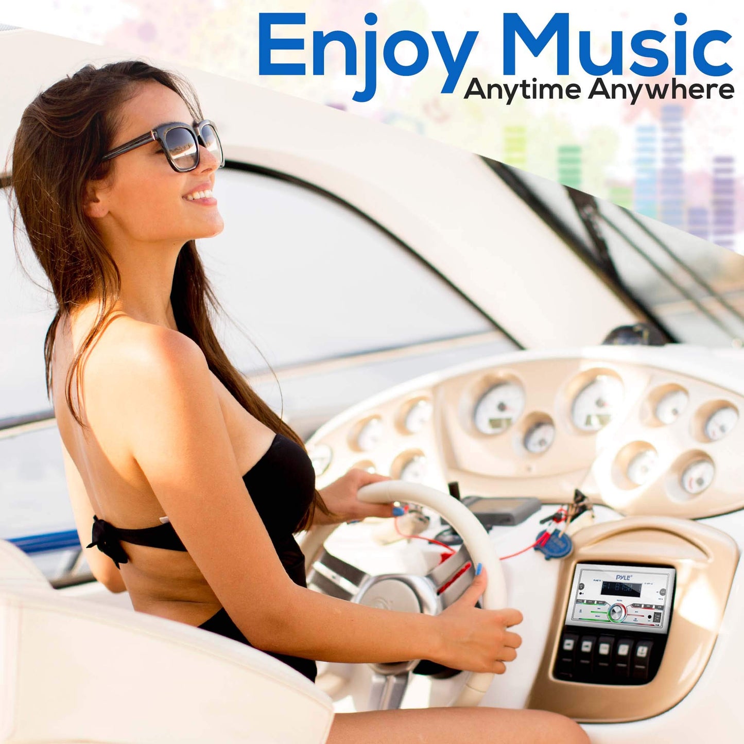 Pyle Marine Stereo, Bluetooth, USB/SD, 300W Double DIN Boat Radio Receiver, LCD Display, Hands-Free Calling, AUX, MP3, AM/FM Radio, Remote Control, PLMR77U, White, Built-in Microphone, 4x75W