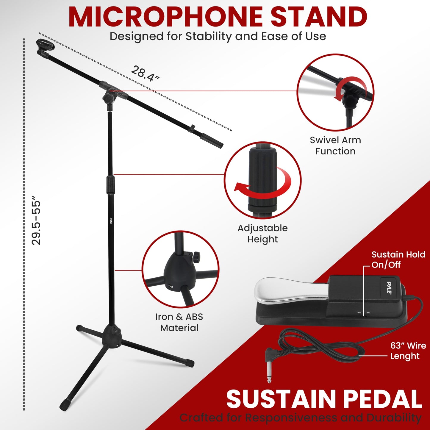 Pyle Heavy-Duty Electric Keyboard Accessories, E Piano Equipment Pack Includes Height Adjustable Z Shape Keyboard Stand, Keyboard Stool, Microphone Stand, Headset, and Sustain Pedal, Black