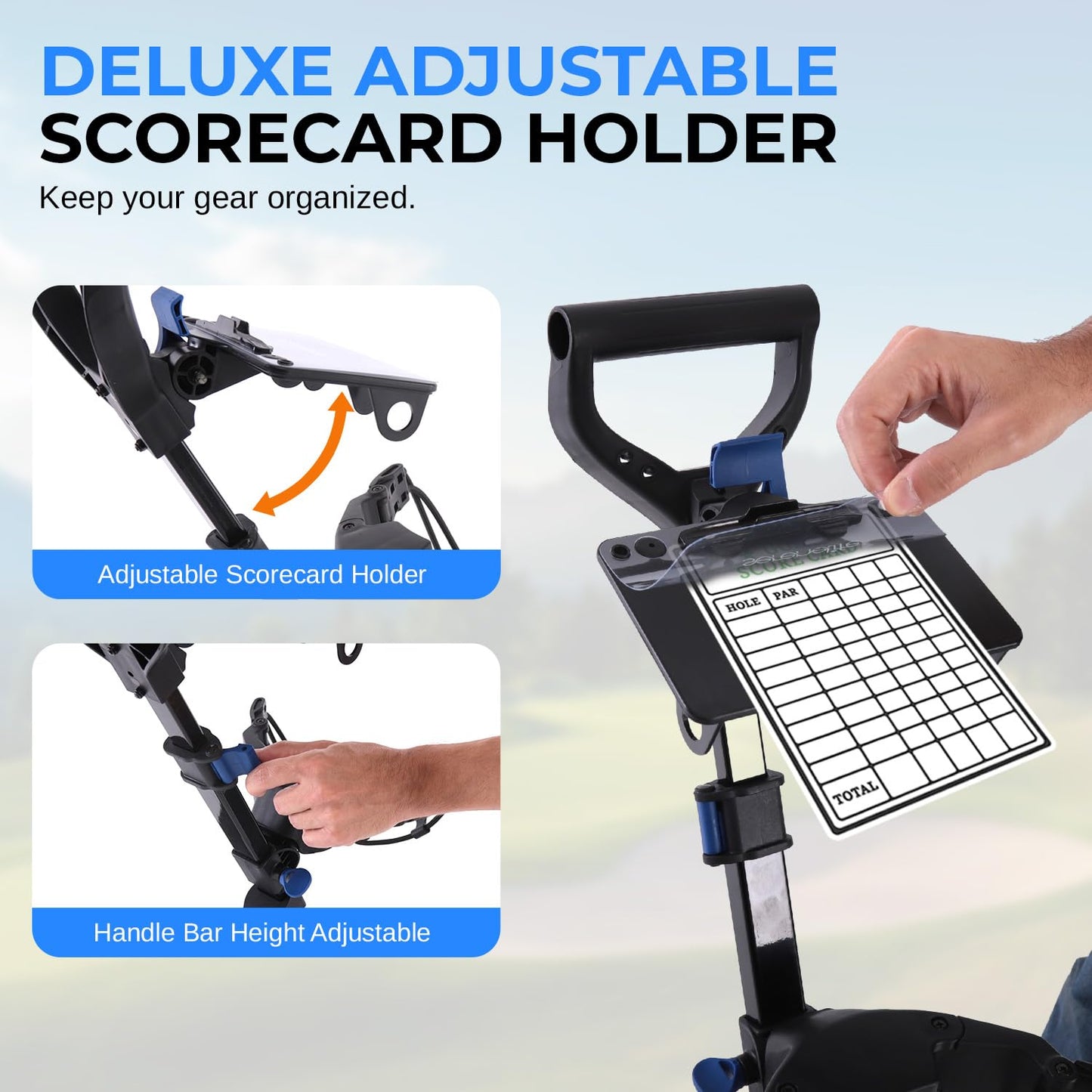 SereneLife 2-Wheel Golf Push Cart – Lightweight Foldable Aluminum Pull Trolley with Elastic Straps, Adjustable Handle, Quick Brake & Compact Design – Easy Storage Golf Caddy with 33 lb Load Capacity
