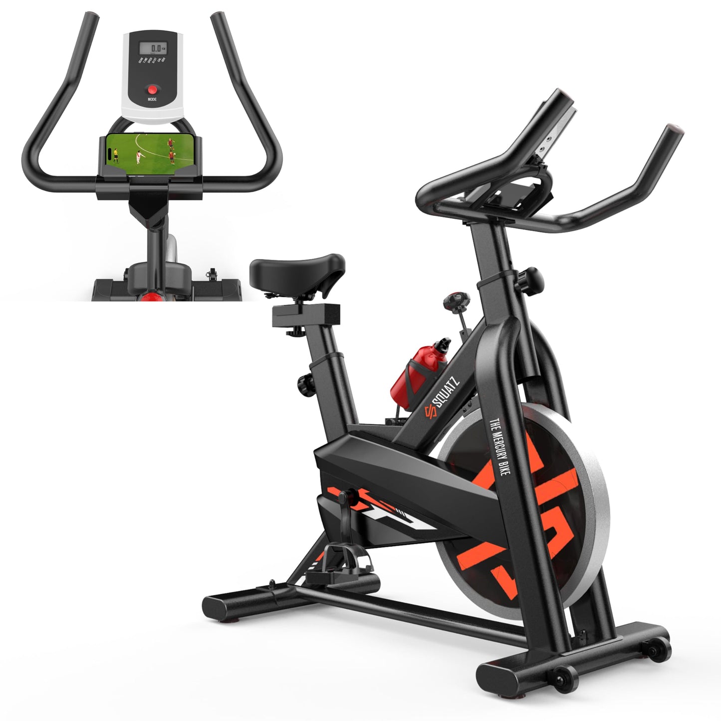 SQUATZ Stationary Cycling Bike Exerciser - Indoor Exercise Bicycle With Training Console, 4-Way Adjustable Seat and Handlebar, 8 Resistance Levels, Workout Equipment for Home Gym