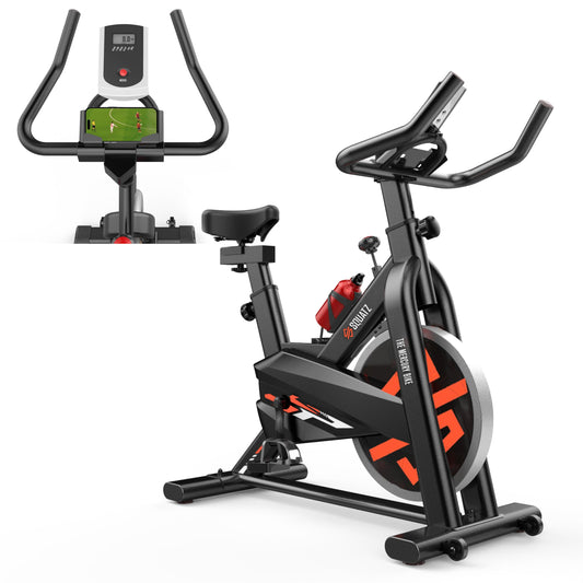 SQUATZ Stationary Cycling Bike Exerciser - Indoor Exercise Bicycle With Training Console, 4-Way Adjustable Seat and Handlebar, 8 Resistance Levels, Workout Equipment for Home Gym