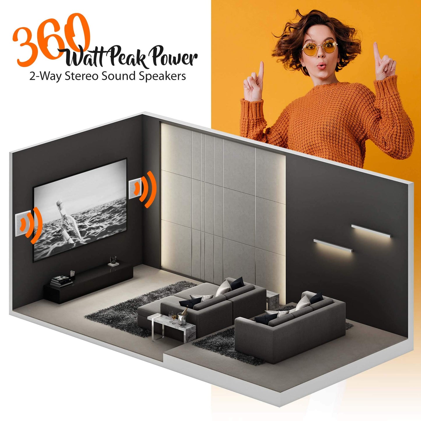 Pyle Ceiling Wall Mount Enclosed Speaker - 400 Watt Stereo In-wall / In-ceiling 6.5" Enclosed Full Range Deep Bass Speaker System - 50Hz-20kHz Frequency Response, 4-8 Ohm, Flush Mount - PDIW87 White