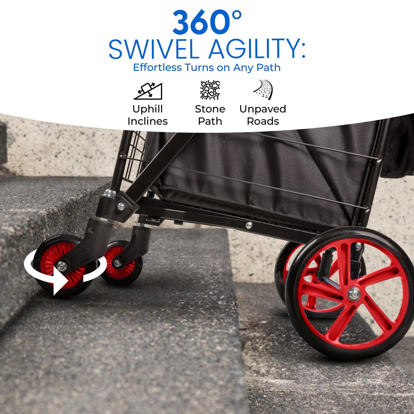 SereneLife Large Folding Utility Shopping Cart with Removable Liner – Heavy Duty, 360° Swivel Wheels, 110 lb Capacity, Portable for Groceries, Laundry, Luggage, and More (Red)