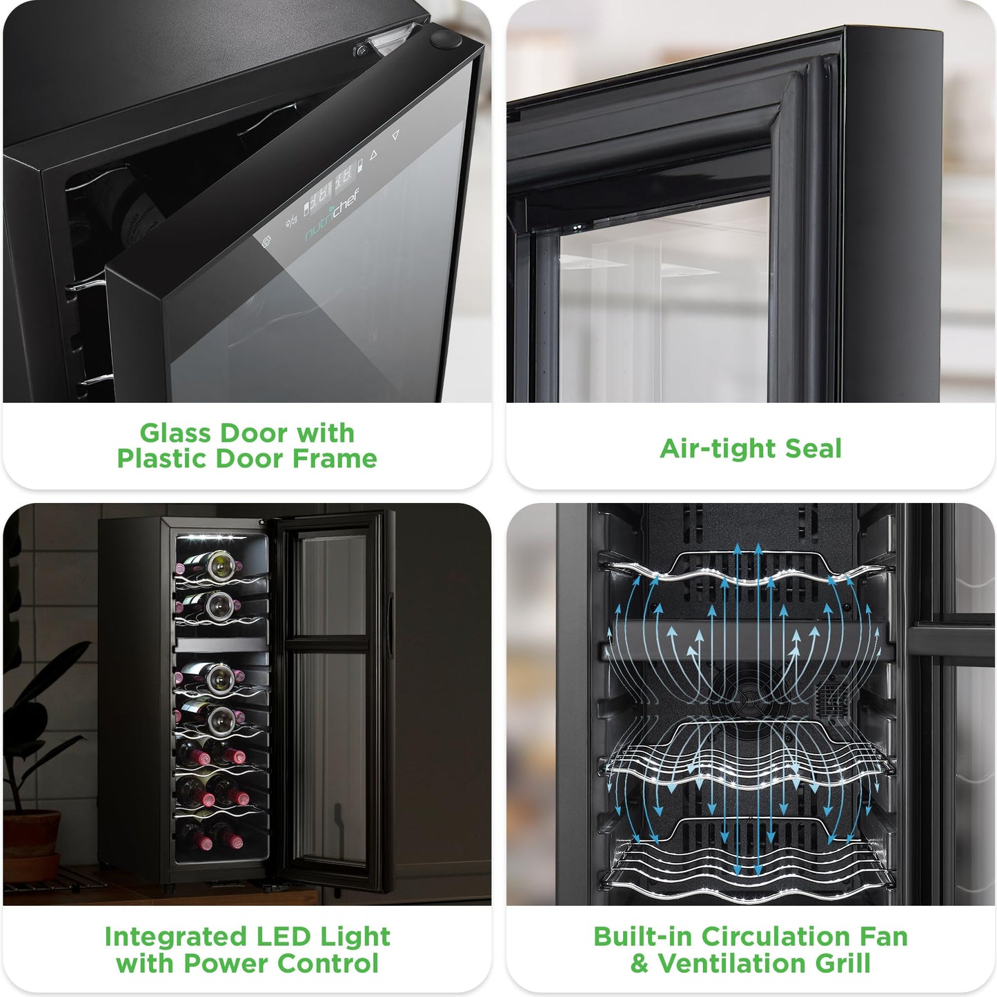 Nutrichef 18 Bottle Wine Fridge | Dual Zone Wine Chiller | Adjustable Temperature 41°F to 64°F | Ultra Quiet Operation | Wine Cooler For Home, & Office | Free Standing 32x11x26 IN (Black)