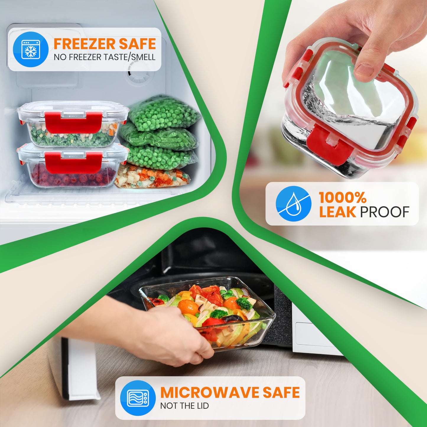NutriChef 24pcs Glass Food Storage Containers, (12 Stackable Heavy Duty Meal Prep Containers w/ 12 Airtight Lids), Microwave, Freezer, & Dishwasher Safe for Food, Snacks, Fruit & More, (Red)