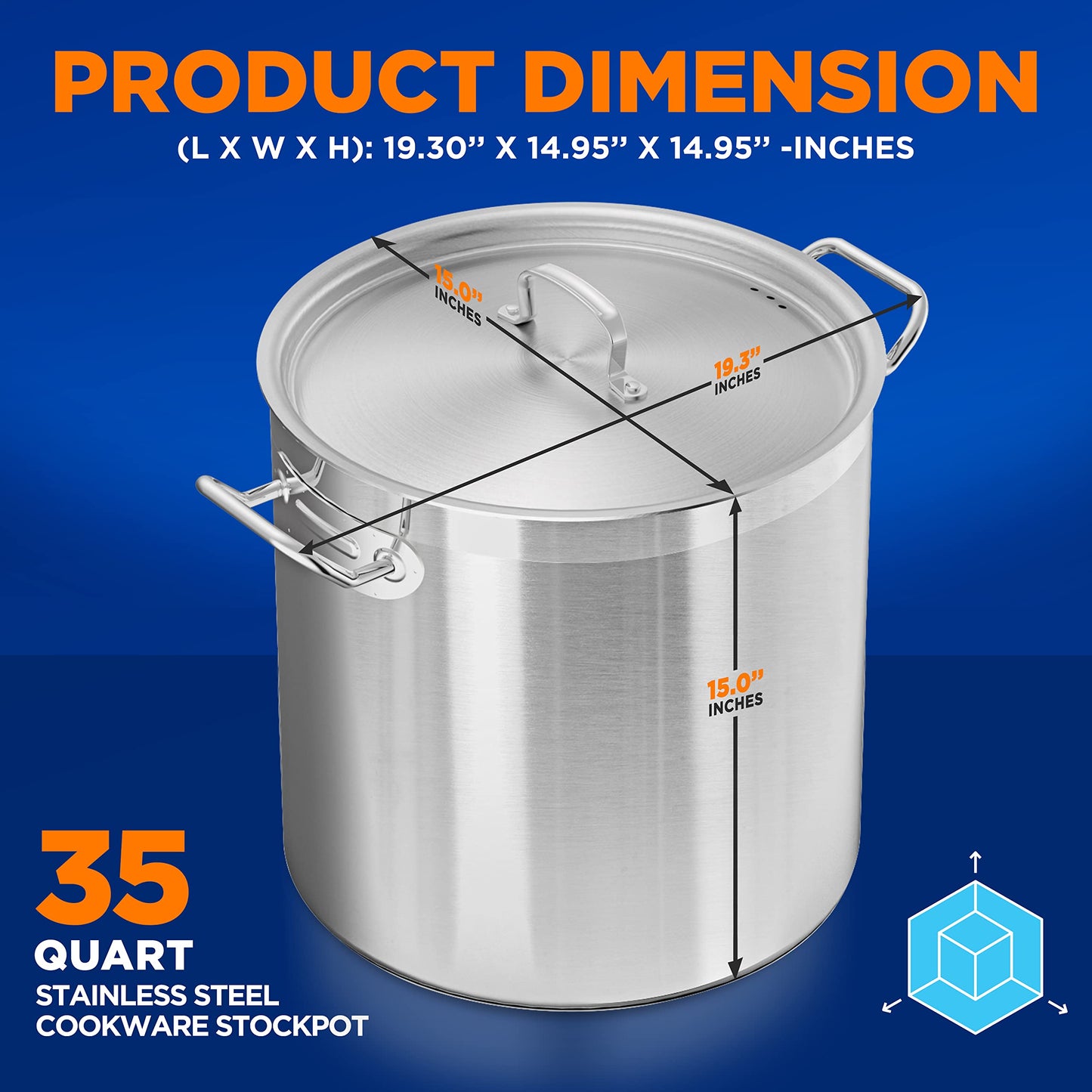 Nutrichef Stainless Steel Cookware Stockpot, 35 Quart Heavy Duty Induction Soup Pot With Stainless Steel Lid And Strong Riveted Handles, Even Heat Distribution, Compatible With Most Cooktops