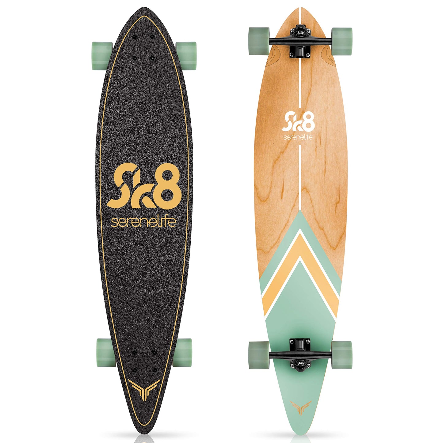 SereneLife Complete Standard Skateboard Mini Cruiser - 8 Ply Canadian & Bamboo Maple Deck Complete Flat Concave Skate Board W/ 7" Aluminum Trucks - For Kids, Teens, Adults - SereneLife SL7SBGR (Green)