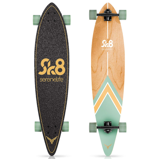 SereneLife Complete Standard Skateboard Mini Cruiser - 8 Ply Canadian & Bamboo Maple Deck Complete Flat Concave Skate Board W/ 7" Aluminum Trucks - For Kids, Teens, Adults - SereneLife SL7SBGR (Green)
