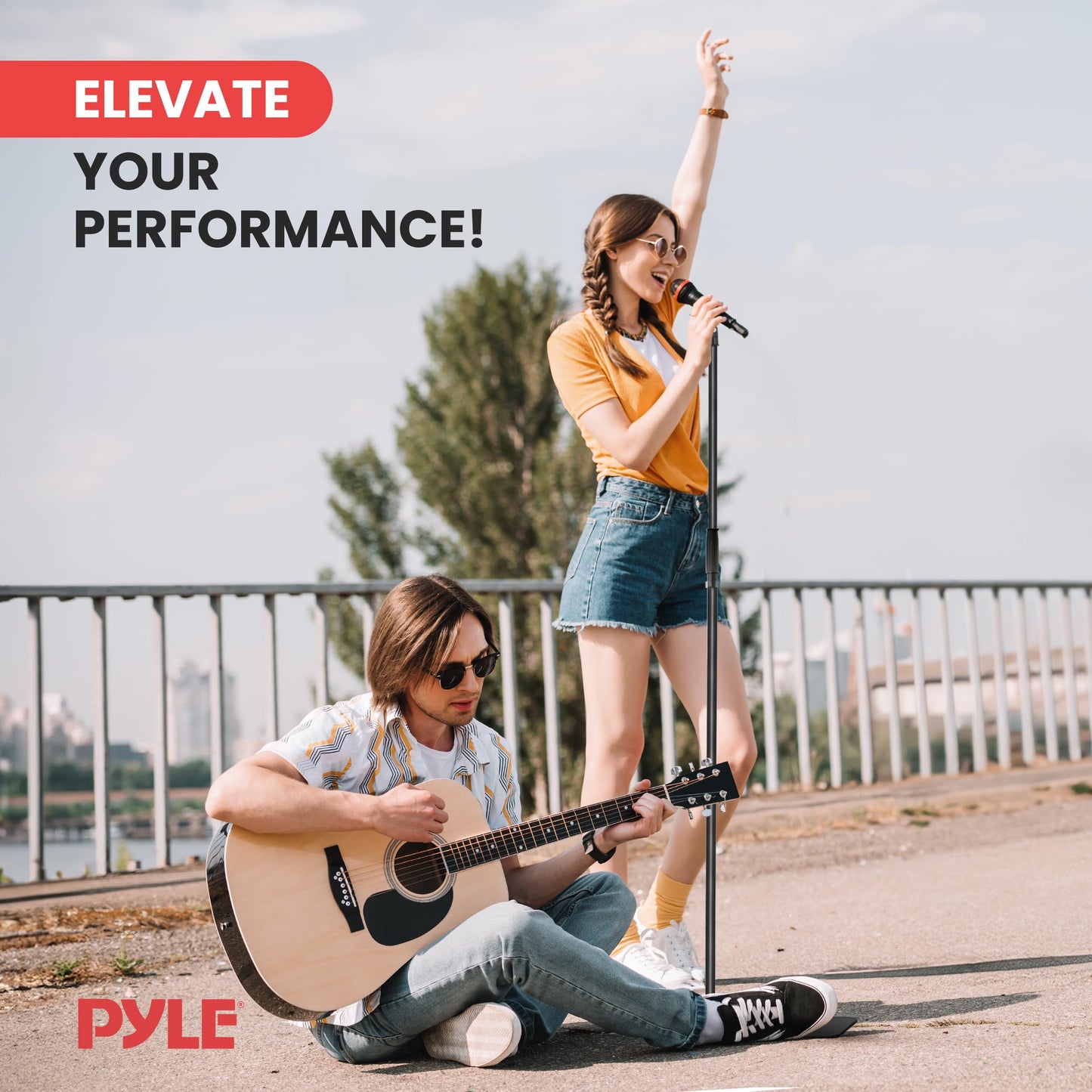 Pyle Square Base Microphone Stand with Mic Clip - Heavy Duty, Height Adjustable, 36.2" to 63.38'', Solid Die-Cast Base, Studio & Concert Use, Universal 5/8'' Adapter, Cable Clip Included