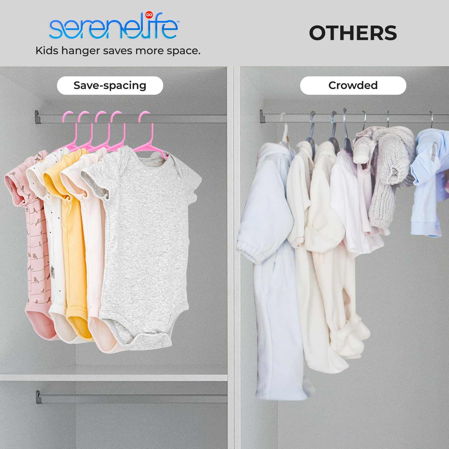 SereneLife 40 Pack Plastic Kids Hangers – Non-Slip Baby Hangers for Closet, Space-Saving Thin Design for Organizing Clothes, Infant, Toddler, and Newborn Clothing (Pink)