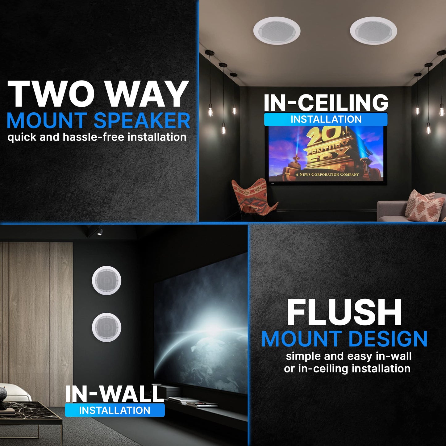 Pyle Ceiling and Wall Mount Speaker -5.25” 2-Way 70V Audio Stereo Sound Subwoofer Sound with Dome Tweeter, 300 Watts,In-Wall & In-Ceiling Flush Design for Home Surround System - Pyle PDIC53T (White)