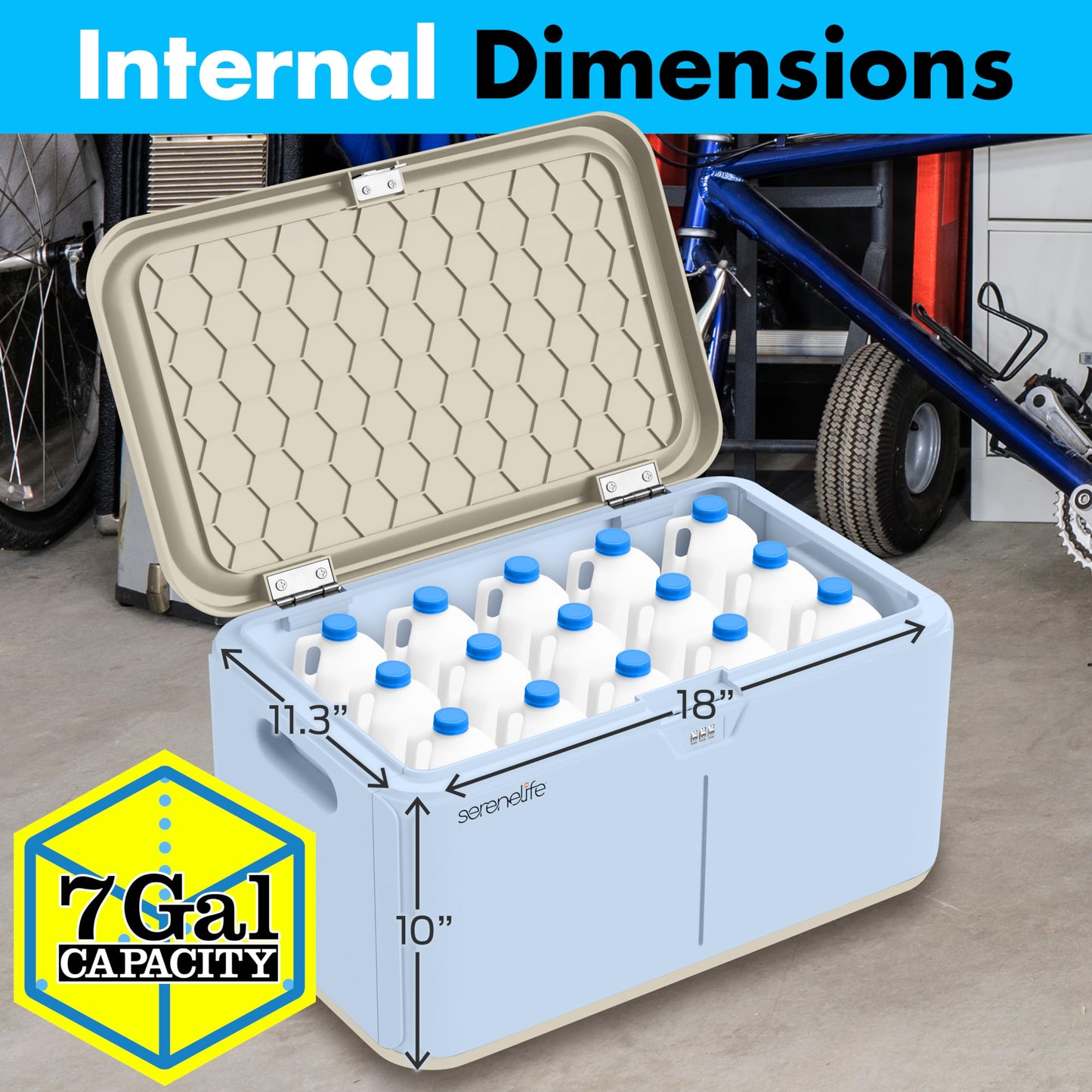 SereneLife Lockable Storage Box, 7 Gallon Capacity Storage Trunk with Combination Lock, Locking Container Bin for Organization
