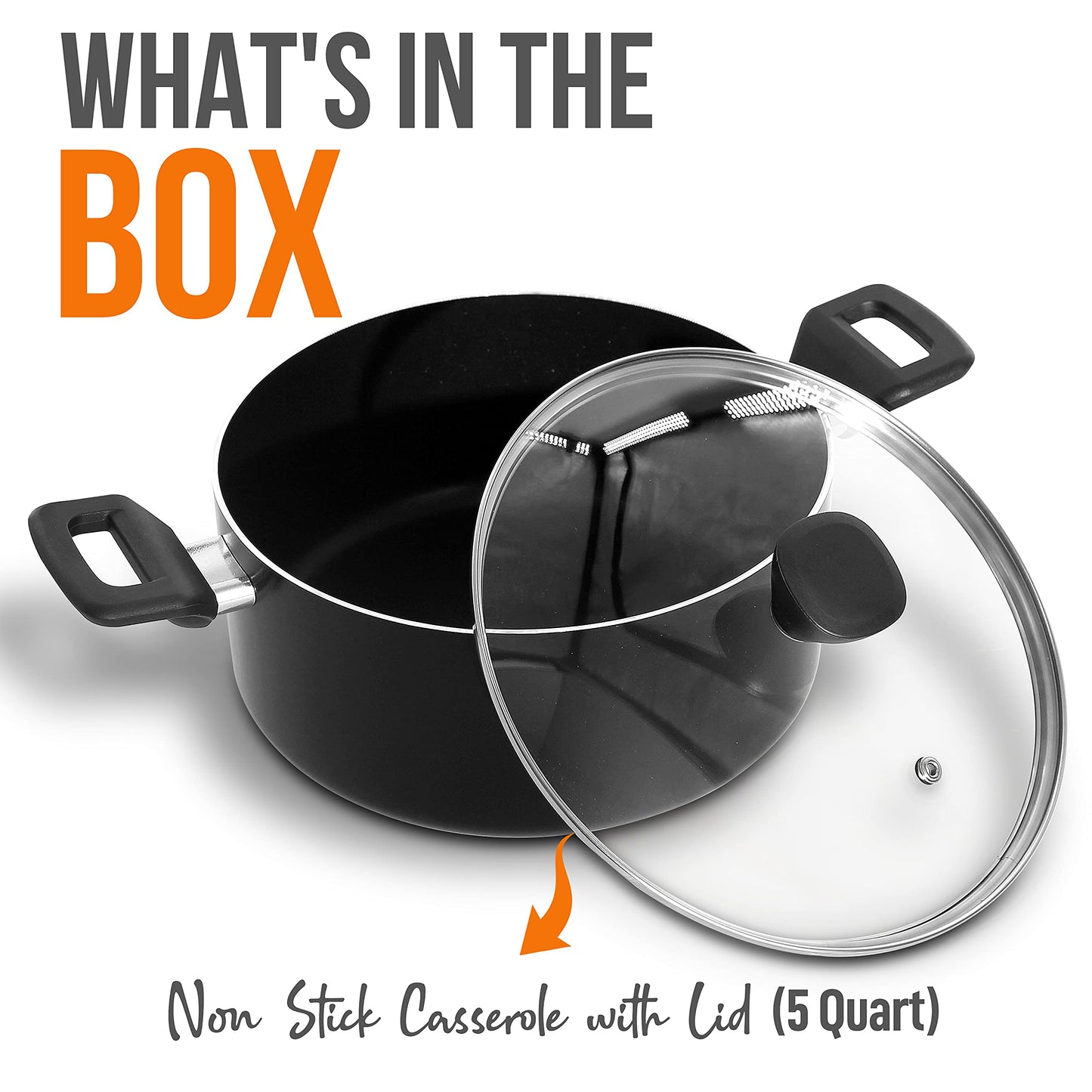 NutriChef Non-Stick Casserole with Lid - High-Qualified Kitchen Cookware with See-Through Tempered Glass Lids, 5 Quart (Works with Model: NCCWA13)