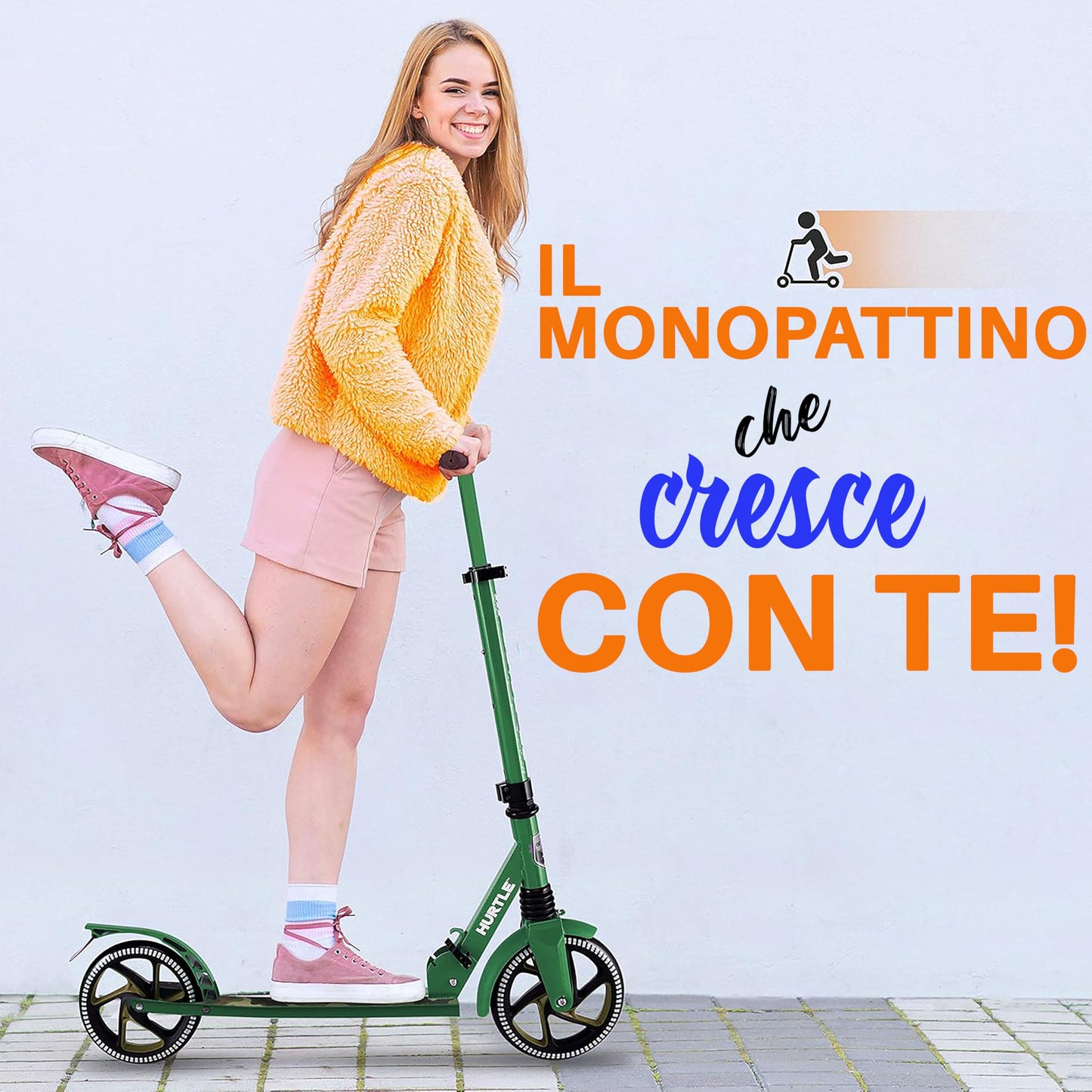 Hurtle Renegade Kick Scooters for Kids Teenagers Adults- 2 Wheel Kids Scooter with Adjustable T-Bar Handlebar - Alloy Anti-Slip Deck - Portable Folding Scooters for Kids with Carrying Strap
