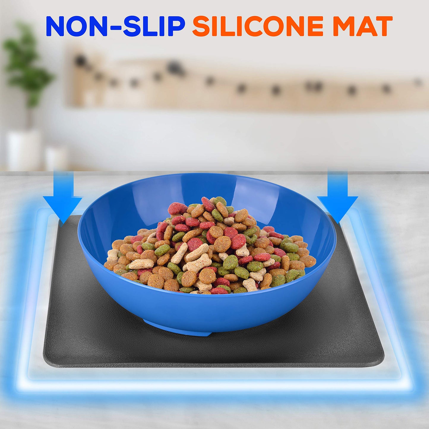 SereneLife Flip Spill Proof Set-Interlocking Non Skid Pet Puppy Cat Dog Mat-Twisty Dish Food/Water Bowl for Mess Free Feeding SLTDG6, Medium, Blue (SLTDG66)