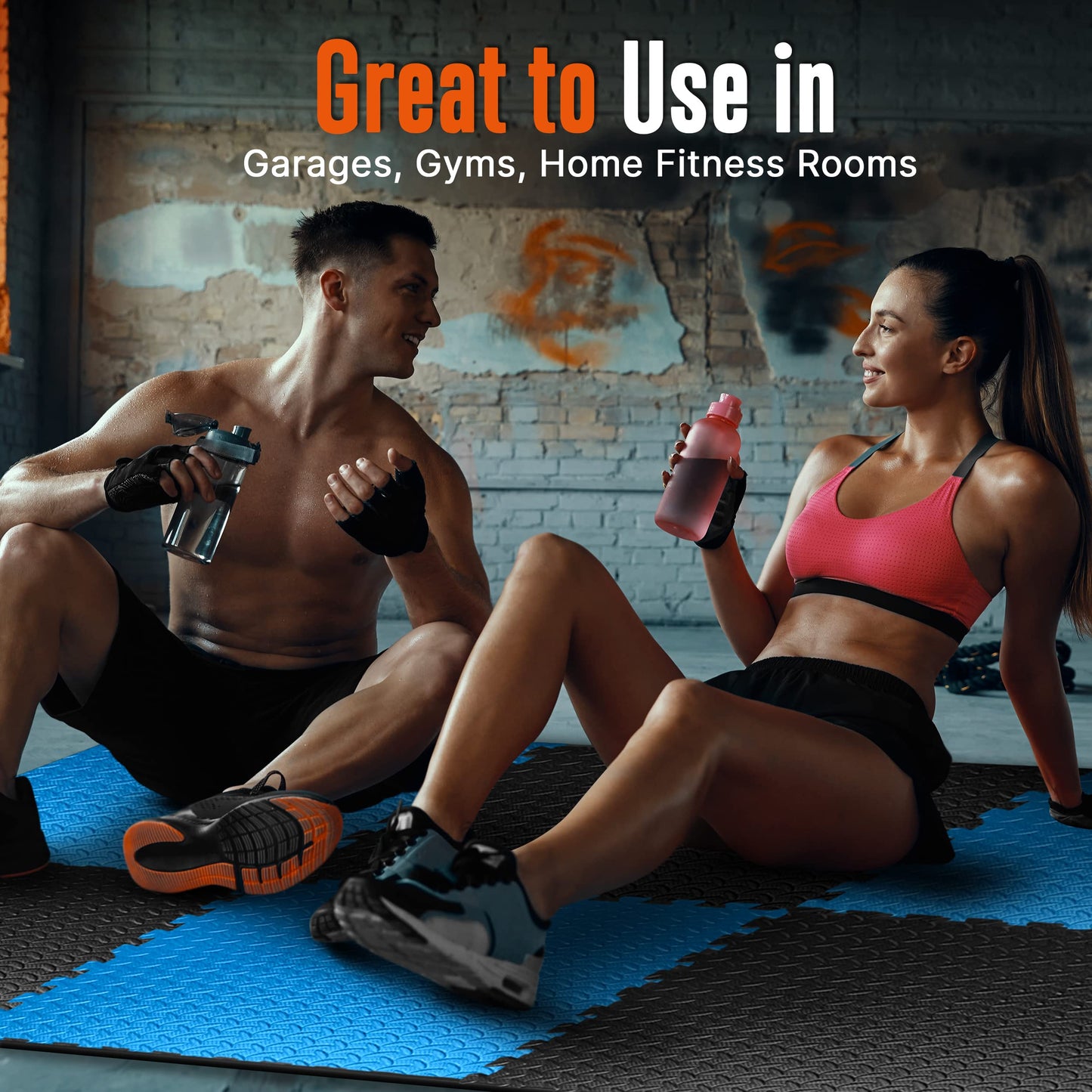 Thick Puzzle Exercise Mat, 6 Pcs EVA Foam Interlocking Tiles Protective Flooring for Gym Equipment and Cushion for Workouts, Durable Non-Skid Texture, Easy to Assemble, Blue and Black