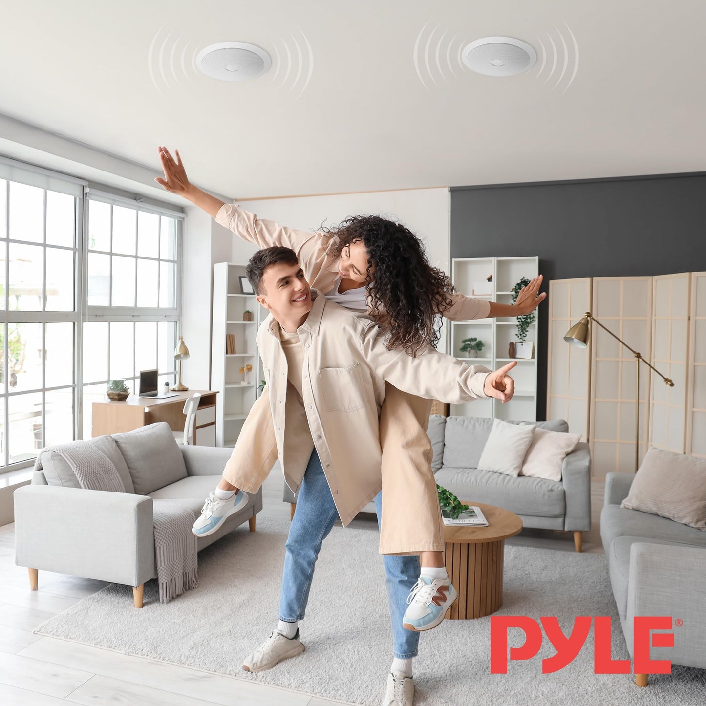 Pyle 6.5'' In-Wall/In-Ceiling Midbass Speakers (Pair) - 2-Way Woofer Speaker System Directable 1” Titanium Dome Tweeter Flush Mount Design w/ 65Hz - 22kHz Frequency Response 250 Watts Peak - PDIC60