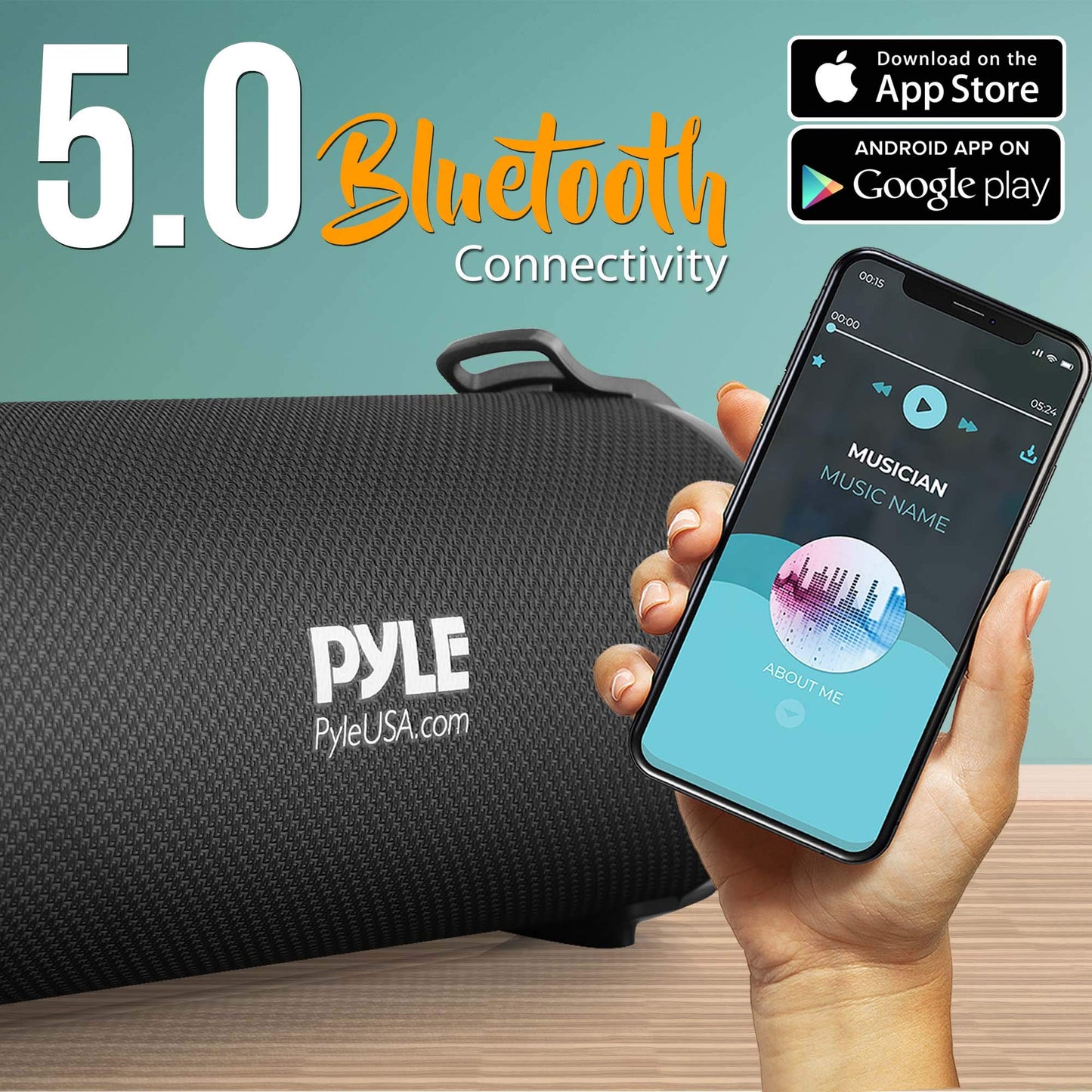 Pyle Wireless Portable Bluetooth Boombox Speaker – Rechargeable Music Barrel with AUX Input, USB/SD/MP3 Playback, FM Radio, 2.5" Tweeter – Loud Stereo Sound for Travel, Parties, Outdoors (PBMSPG3BK)