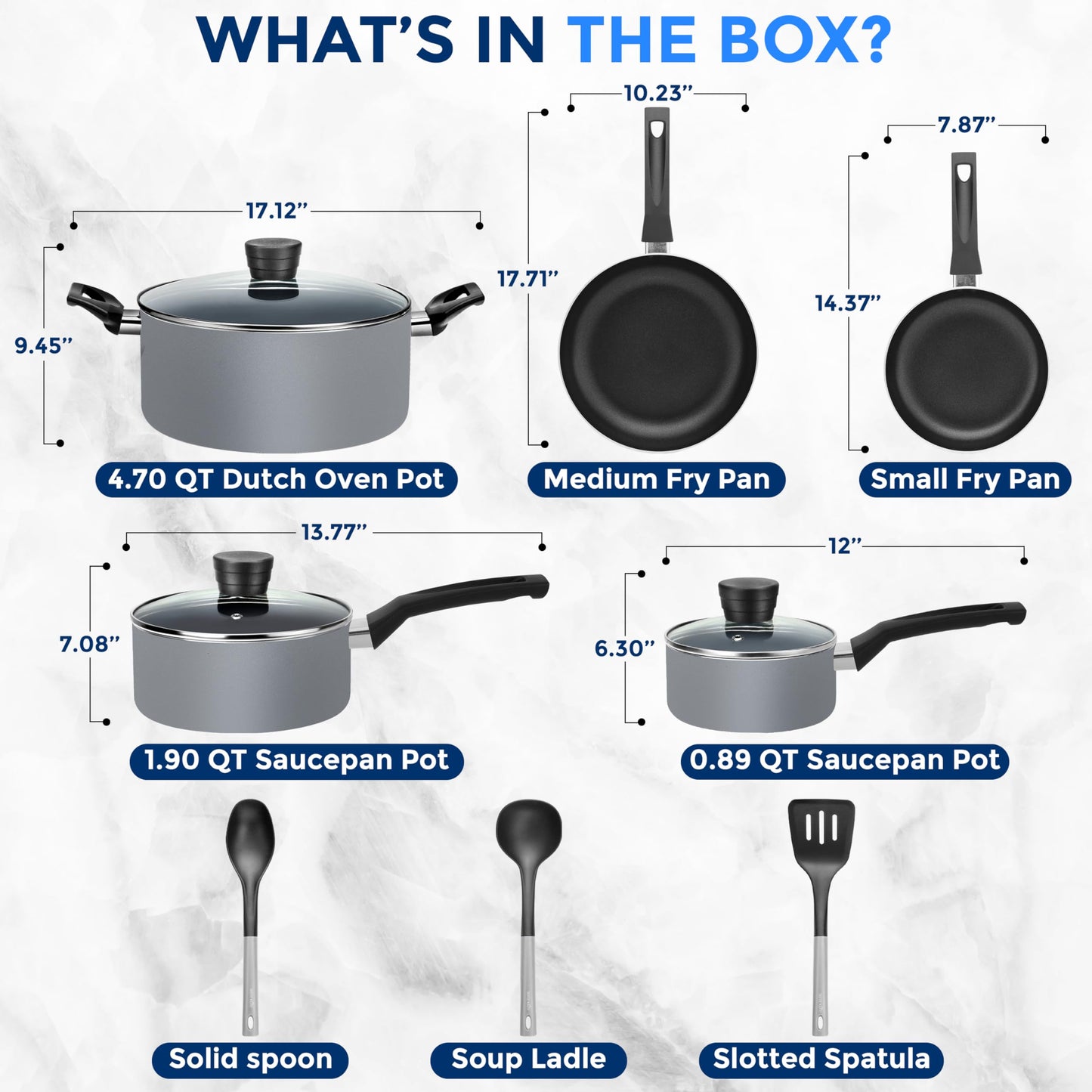 SereneLife Kitchenware Pots & Pans Basic Kitchen Cookware, Black Non-Stick Coating Inside, Heat Resistant Lacquer (11-Piece Set), One Size, Gray