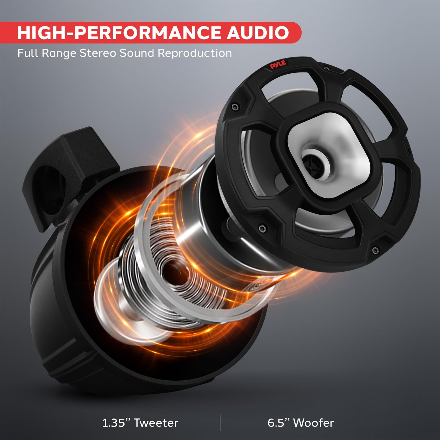 Pyle 6.5" 1300W Marine Tower Speakers - IPX6 Rated Waterproof Powersport Speaker System, 2-Way Full Range Passive Stereo Sound - Outdoor Audio for ATV, UTV, Boat, Jeep & More - Easy to Mount (Pair)