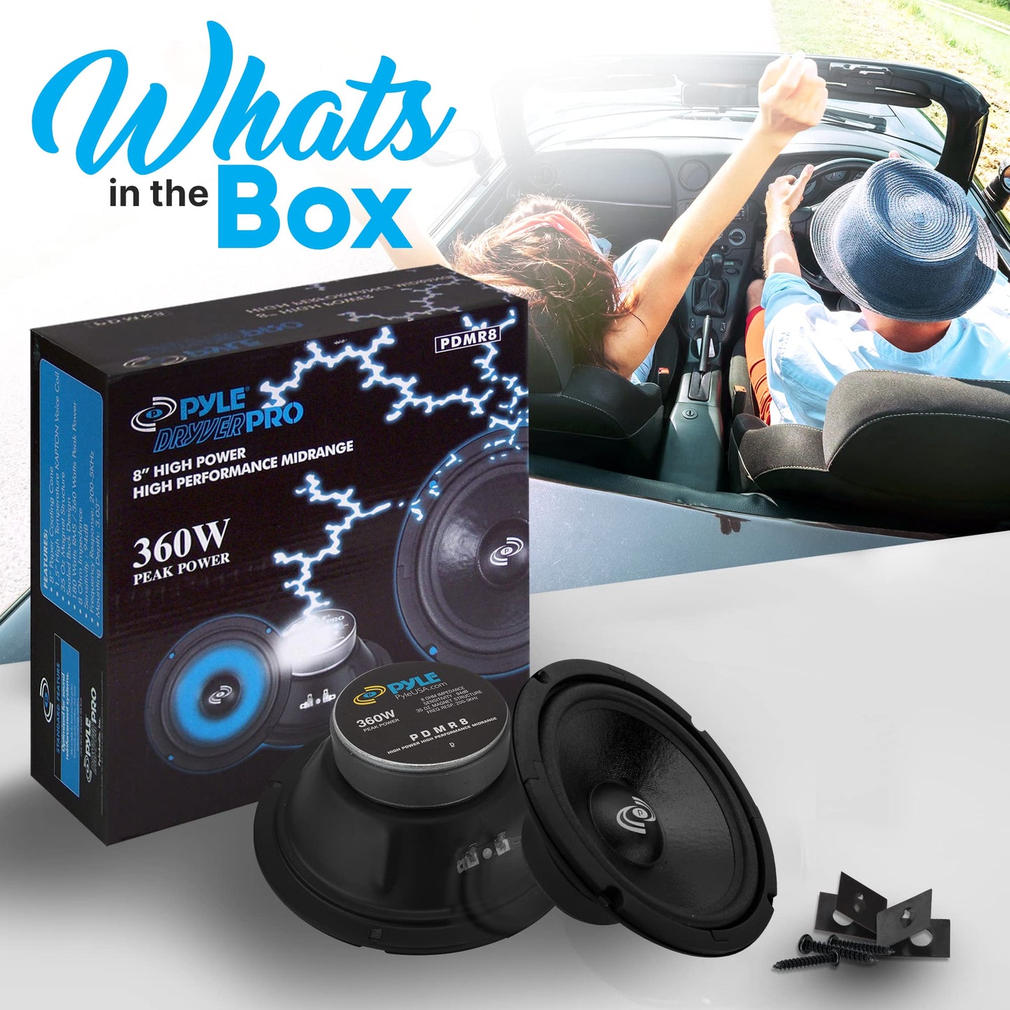 Pyle 8 Inch Car Midbass Woofer - 360 Watt High Powered Car Audio Sound Component Speaker System w/High-Temperature Kapton Voice Coil, 200Hz-5kHz Frequency, 94 dB, 8 Ohm, 35 oz Magnet - PDMR8