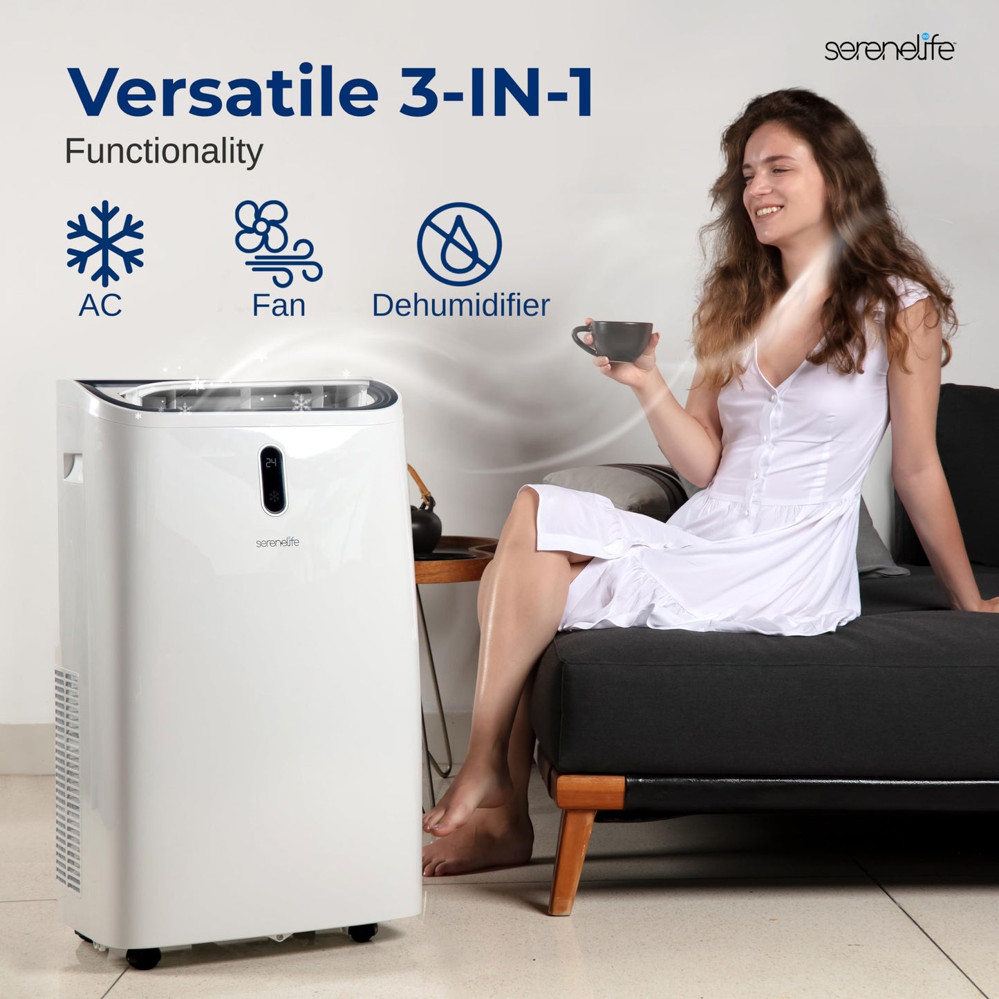 SereneLife SLPAC406W Portable Air Conditioner-14000 Capacity (ASHRAE) Compact Home A/C Cooling Unit with Built-in Dehumidifier & Fan Modes, Includes Window Mount Kit (White), 14,000 BTU
