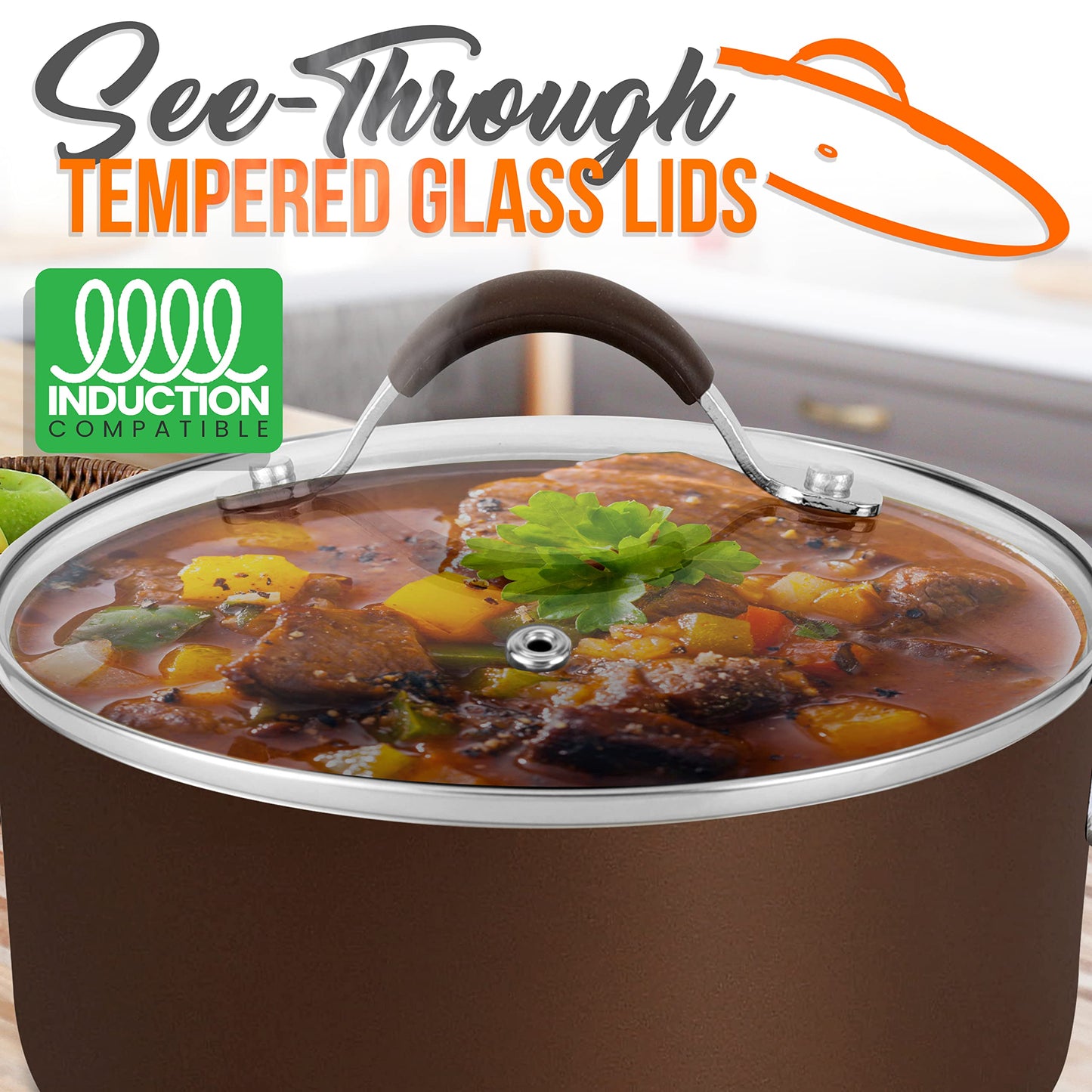 Nutrichef Sauce Pot with Lid - Non-Stick High-Qualified Kitchen Cookware with See-Through Tempered Glass Lids, 2.5 Quart (Works with Models: NCCW14SBR & NCCW20SBR)