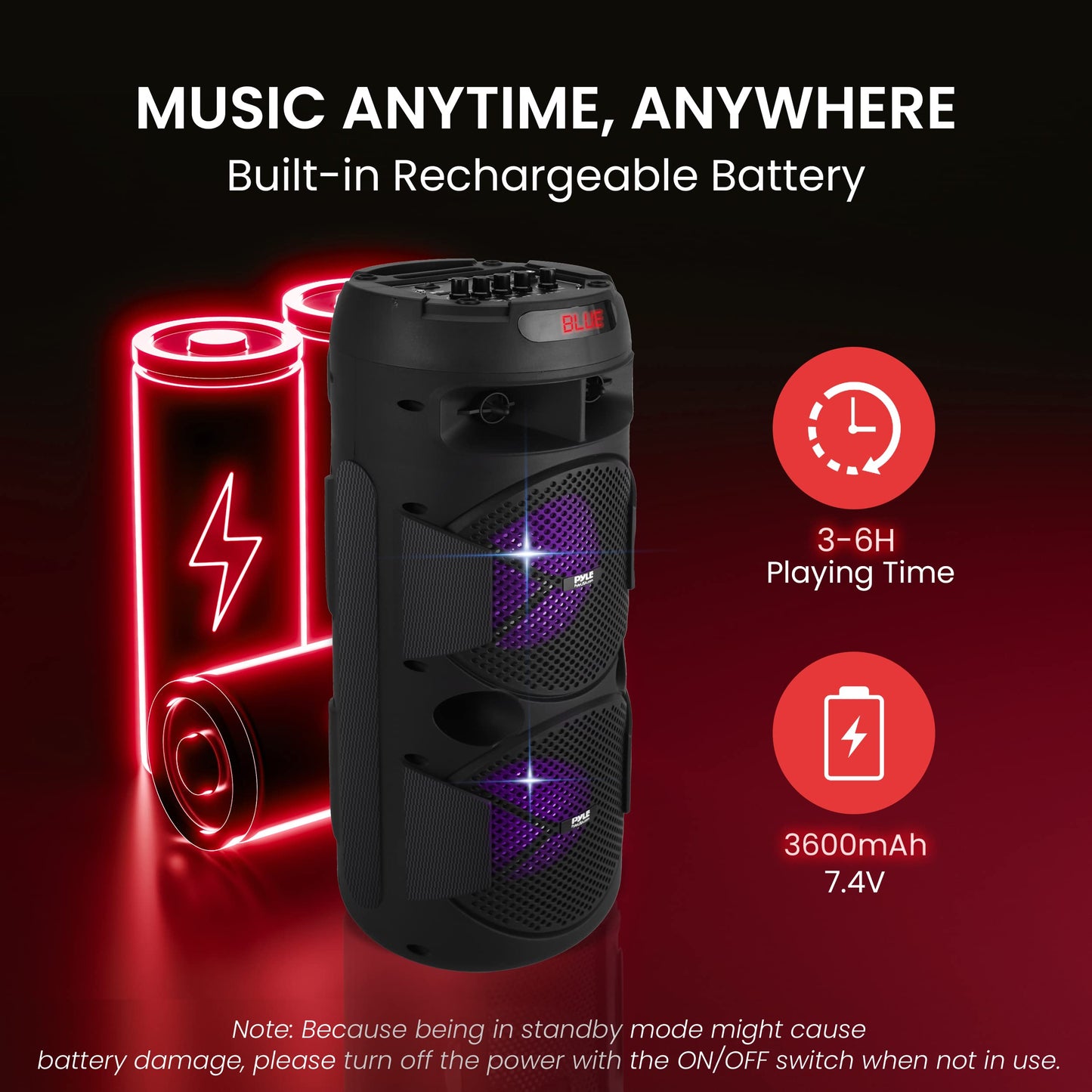 Pyle Outdoor Bluetooth Speakers, 300W High-Powered PA System, 8" Rechargeable Bluetooth Speaker with Microphone, BT Karaoke Audio System-FM/AUX/MP3/USB, Carry Handle-Wireless Mic, Remote Control