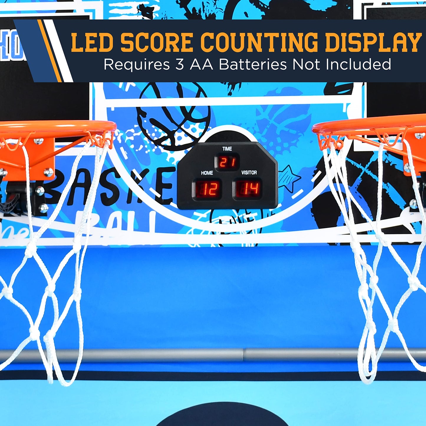 SereneLife Arcade Basketball Game Indoor Shootout, Heavy Duty Foldable Dual Hoop with Electronic Shot Scoreboard, Play Timer, Pre-Assembled Frame