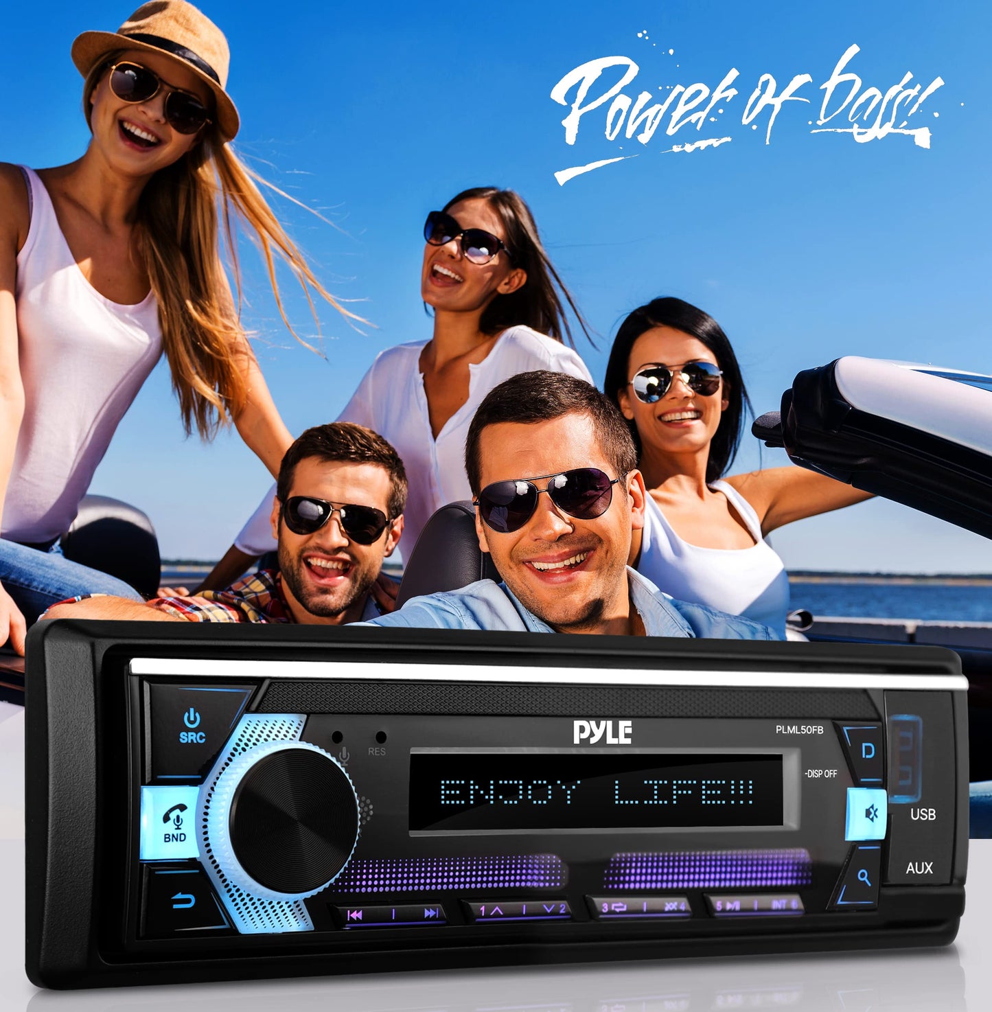 Pyle Bluetooth Stereo Headunit Receiver - In-Dash Single DIN Head Unit Receiver Power Amplifier System w/ Hands-Free Calling, LCD, AM/FM Radio, MP3/USB/AUX - Vehicle Car Bus Truck RV, Black - PLML50FB