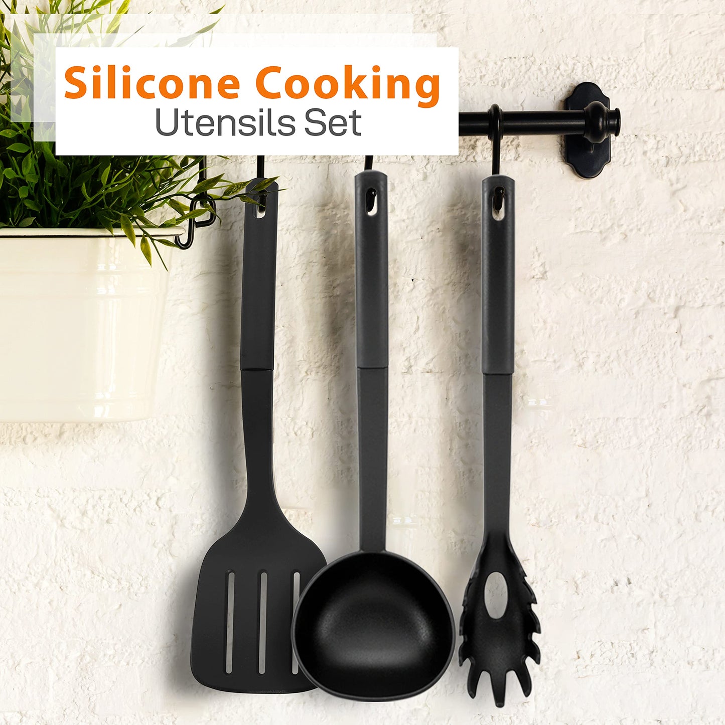 NutriChef Kitchen Cooking Utensils Set - Includes Soup Ladle, Pasta Fork, and Spatula (Works with Model: NCCWA13)