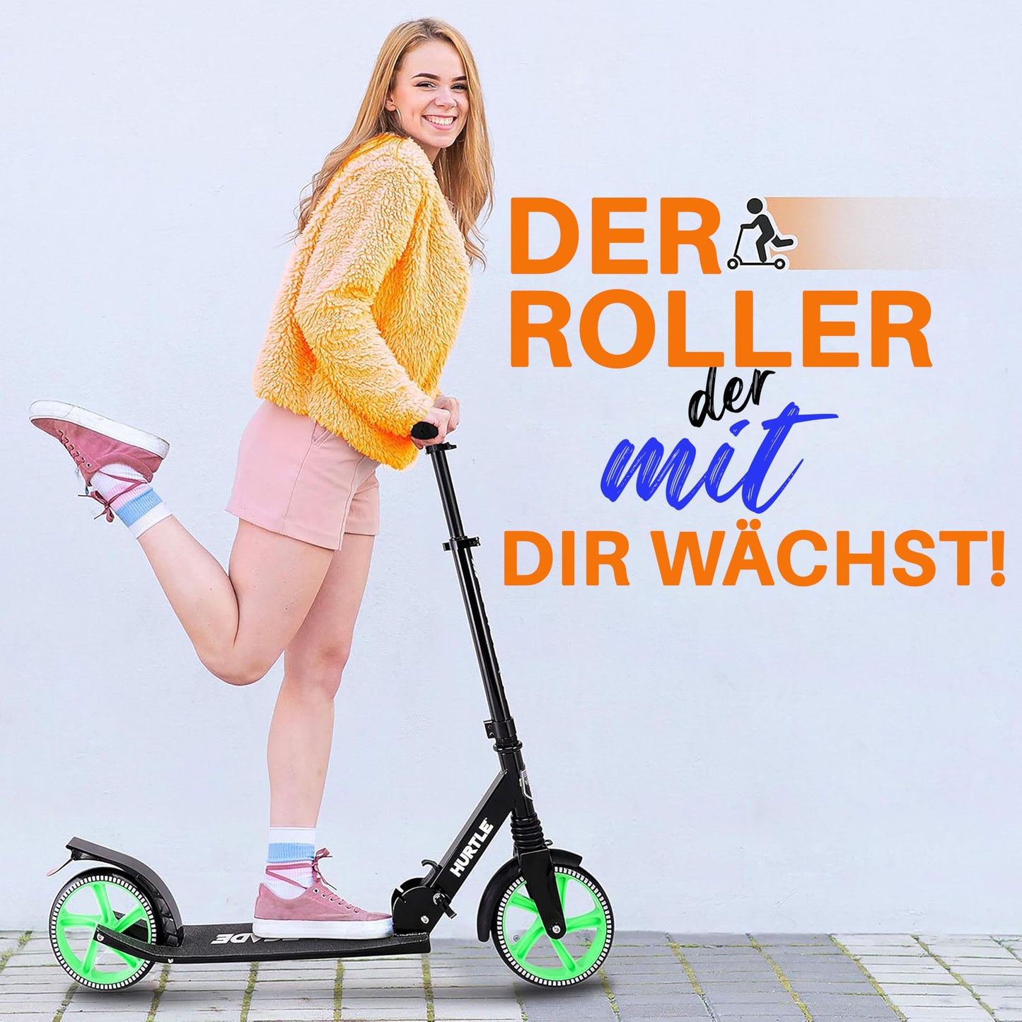 Hurtle Renegade Kick Scooters for Kids Teenagers Adults- 2 Wheel Kids Scooter with Adjustable T-Bar Handlebar - Alloy Anti-Slip Deck - Portable Folding Scooters for Kids with Carrying Strap