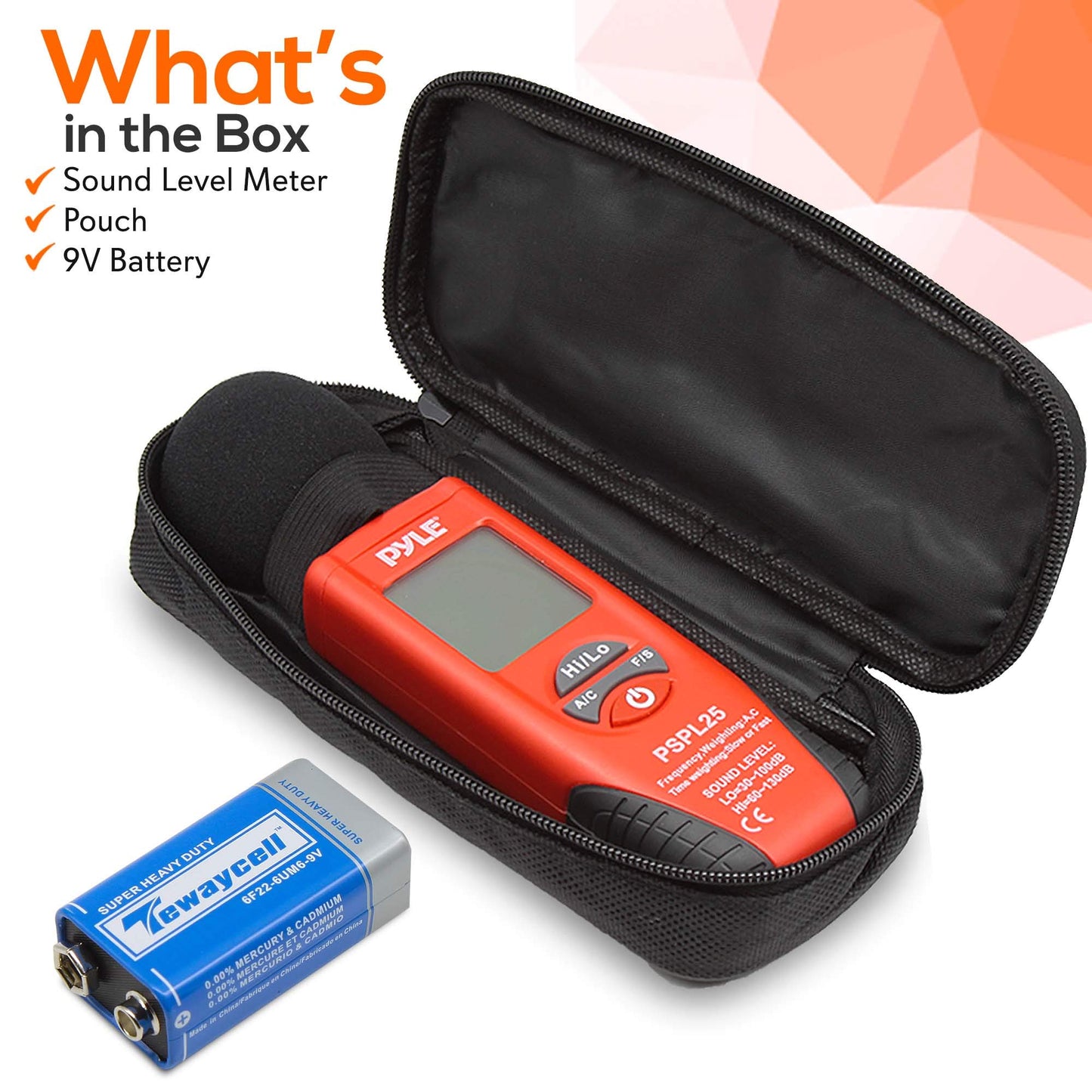 Pyle Digital Handheld Sound Level Meter - Meter Automatic with A and C Frequency Weighting for Musicians and Sound Audio Professionals, 9V Battery Type - Pyle SPL25, Red/Black (PSPL25)