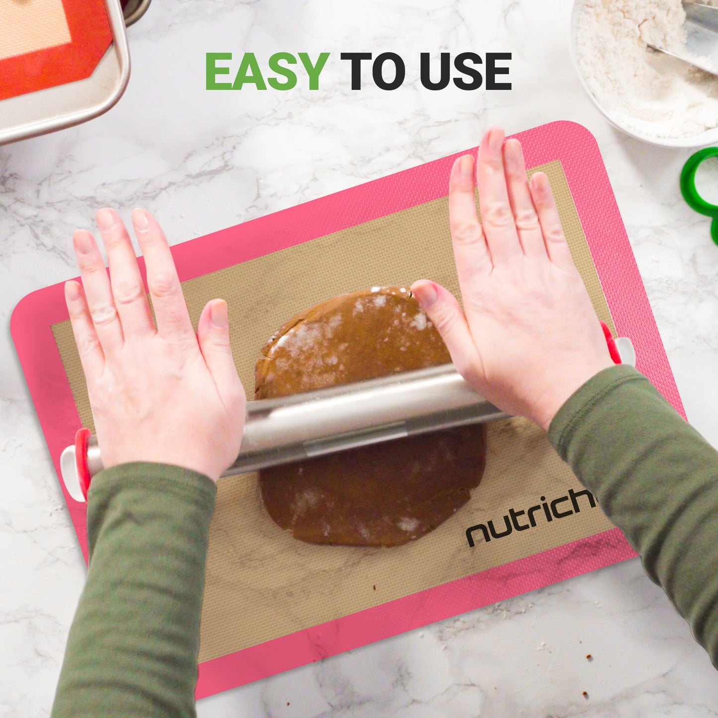 Nutrichef Silicone Baking Mats - 2 Non-stick Food-Grade Reusable Silicone Mats - Perfect for Half Baking Pans 16.5 x 11.6 IN - Oven-Safe Up to 480 Degrees F - Safe for Ovens & Dishwashers - Pink