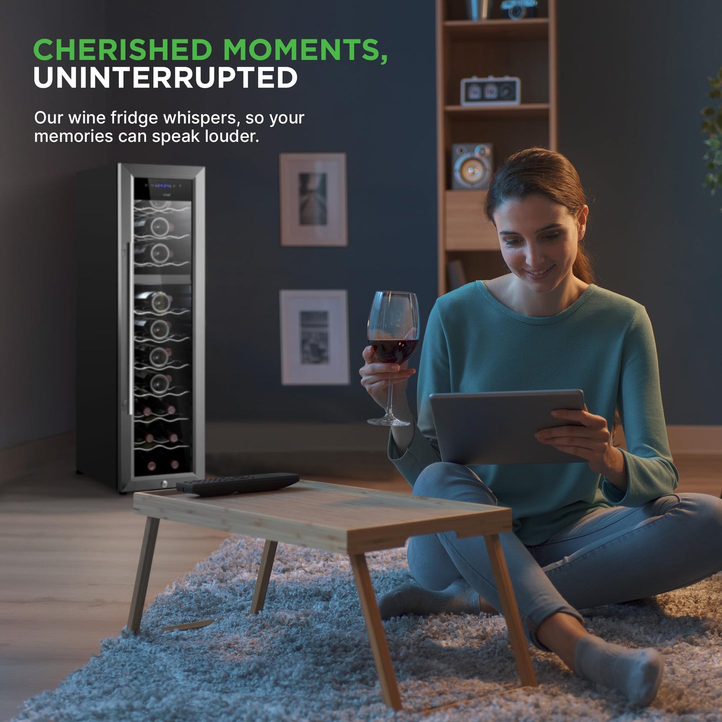 NutriChef PKCWCDS278 27 Bottle Fridge | Dual Zone Chiller | Adjustable Temperature 41°F to 64°F | Ultra Quiet Operation | Wine Cooler for Home, & Office | Free Standing 43x11x23 in (Black)