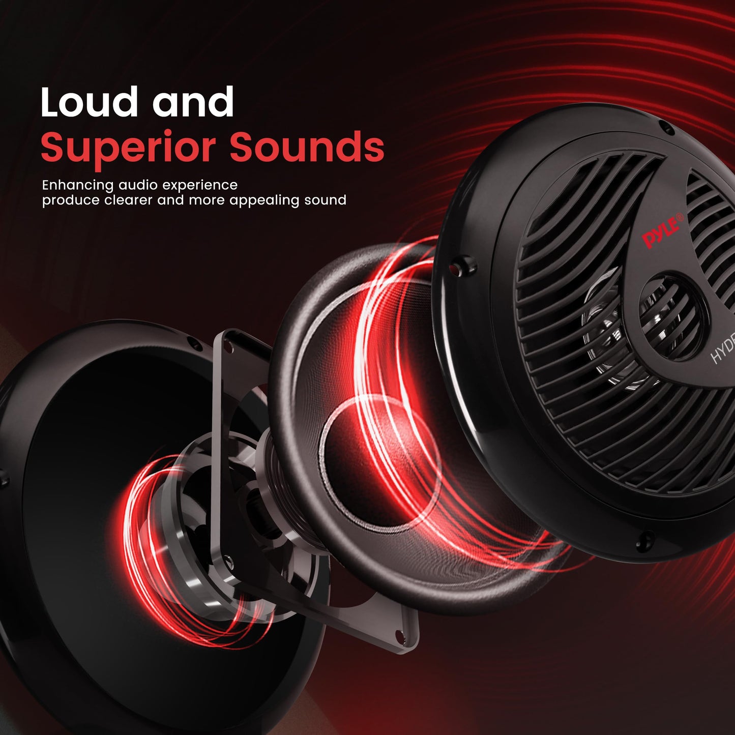 Pyle 6.5 Inch Dual Marine Speakers - 2 Way Waterproof and Weather Resistant Outdoor Stereo Sound System with 400 Watt Power, Polypropylene Cone and Butyl Rubber Surround - 1 Pair - PLMR605B(Black)