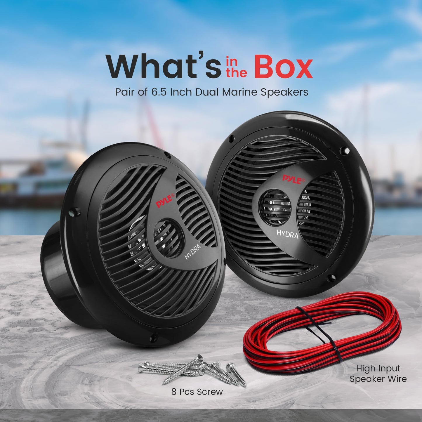 Pyle 6.5 Inch Dual Marine Speakers - 2 Way Waterproof and Weather Resistant Outdoor Stereo Sound System with 400 Watt Power, Polypropylene Cone and Butyl Rubber Surround - 1 Pair - PLMR605B(Black)