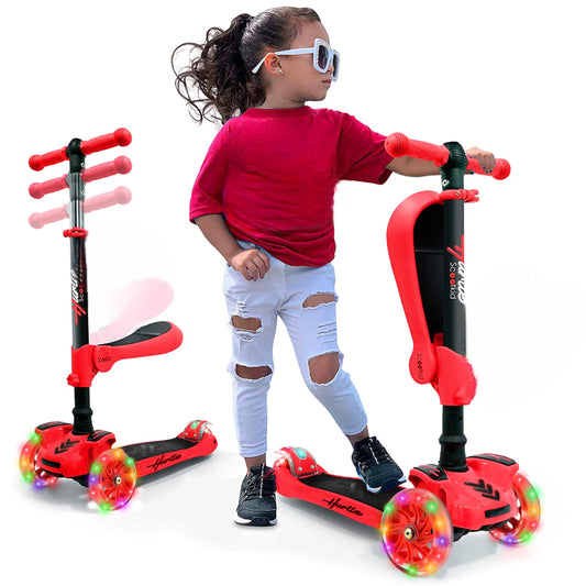 Hurtle 6 Wheeled Scooter for Kids - Stand & Cruise Child/Toddlers Toy Folding Kick Scooters w/Adjustable Height, Anti-Slip Deck, Flashing Wheel Lights, for Boys/Girls 2-12 Year Old - Hurtle