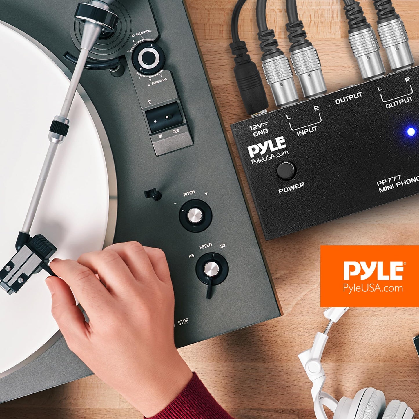 Pyle Mini Phono Turntable Preamp - Stereo Preamplifier with RCA Input/Output - Low Noise - Powered by 12V DC Adapter - Ideal for Vinyl & Phonographs - PP777