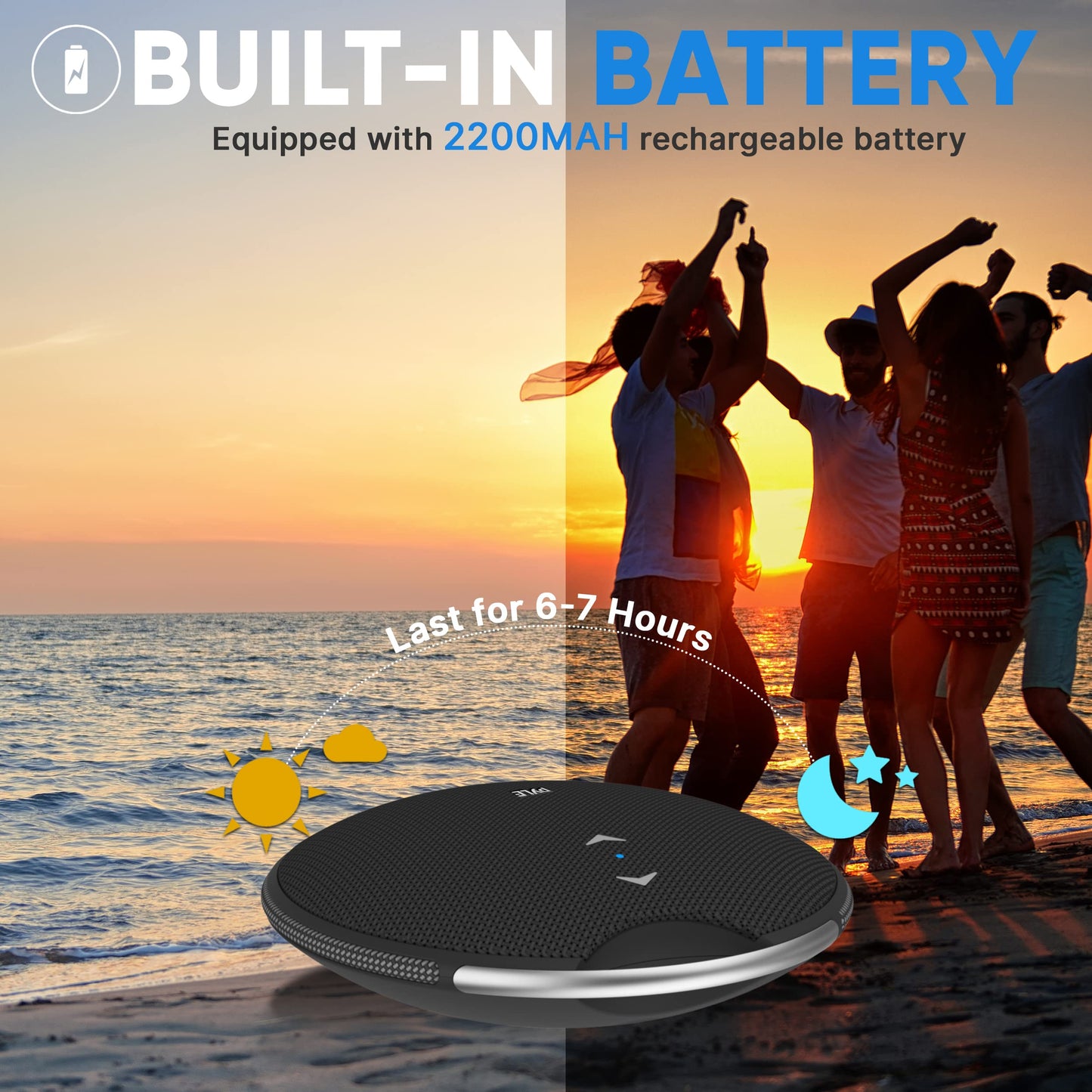 Pyle Portable Bluetooth Speaker with Loud Crystal Clear Sound - Mini IPX7 Waterproof, Super Bass Speakers Bluetooth Wireless for Shower, Beach, Pool, Small Portable Speaker for Outdoor, Gift Ideas