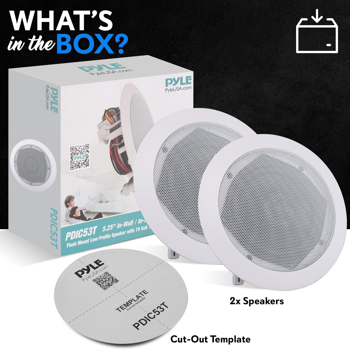 Pyle Ceiling and Wall Mount Speaker -5.25” 2-Way 70V Audio Stereo Sound Subwoofer Sound with Dome Tweeter, 300 Watts,In-Wall & In-Ceiling Flush Design for Home Surround System - Pyle PDIC53T (White)