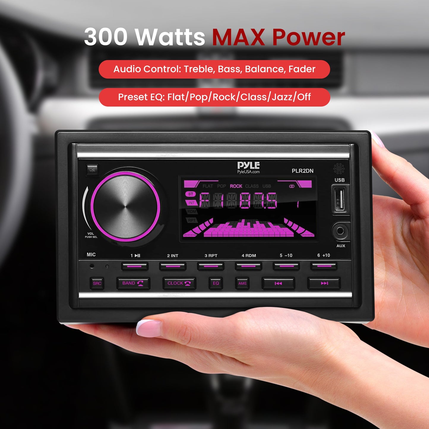 Pyle Boat Bluetooth Marine Stereo Receiver - Marine Head Unit Double DIN Stereo Receiver Power Amplifier - Hands-Free Calling, LCD, AM/FM/MP3/BT/USB/AUX - Remote Control, Wiring Harness - Pyle PLR2DN