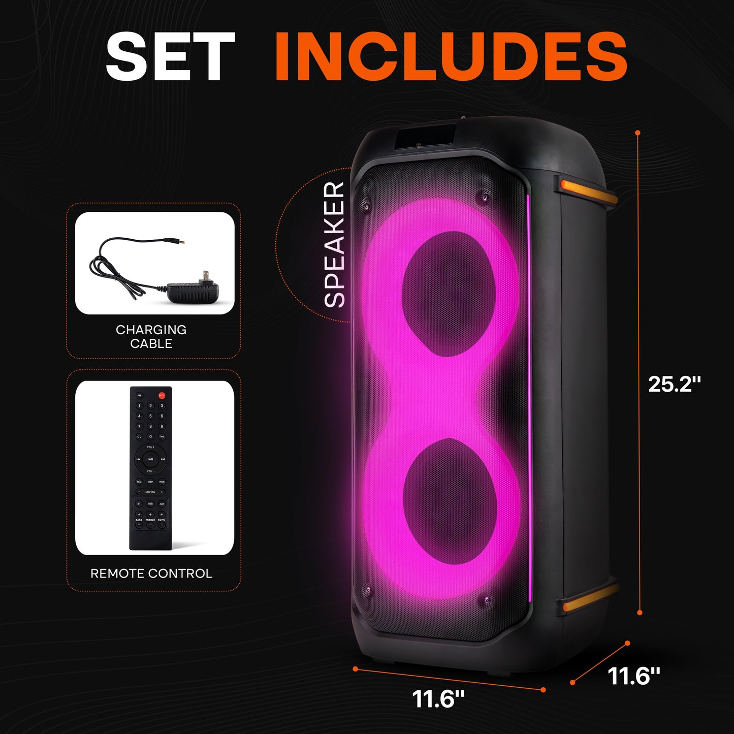 Pyle Compact Bluetooth PA Party Speaker System, 160W Dual 6.5" Karaoke Machine with Mic, Rechargeable Battery, USB/SD/BT/FM Radio, TWS Function & Party Lights, Speaker Bag Included, 11.8"x11.8"x26.4"
