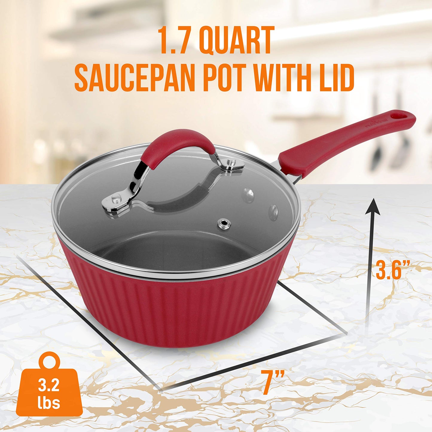 NutriChef Durable Sauce Pot with Lid - Non-stick High-Qualified Kitchen Cookware with See-Through Tempered Glass Lids, 1.7 Quarts, Works with Model: NCCW11RDL, One size, Red - NutriChef PRTNCCW11RDLSP